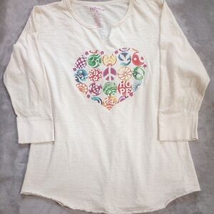 Lucky Brand Hippie Heart 3/4 Sleeve Top